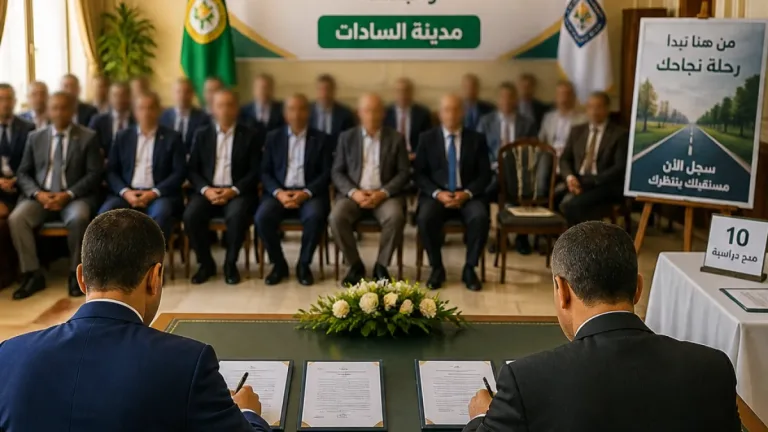 المحافظة توقع ثلاث بروتوكولات مع جامعة الريادة لتدريب الشباب ومنح دراسية بمدينة السادات