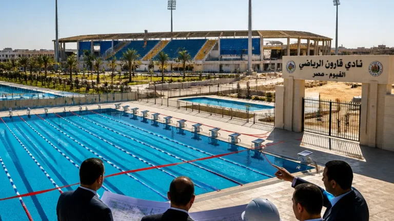 وزير الشباب ومحافظ الفيوم يفتتحان مجمع حمامات نادي قارون ويتفقدان مشروع تطوير استاد المحافظة