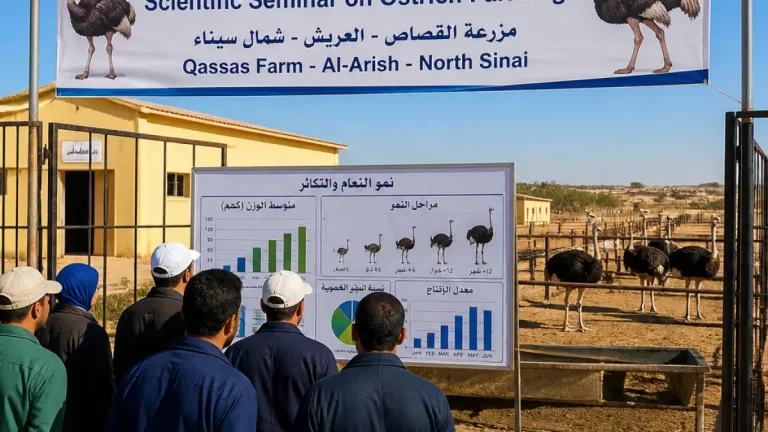العريش تستقبل ندوة إرشادية لتوسيع استثمار وتربية النعام بمزرعة القصاص