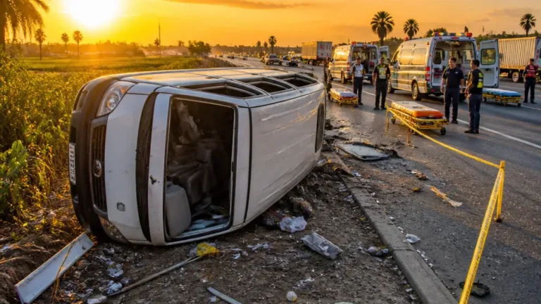 انقلاب ميكروباص على الطريق الزراعي في إيتاي البارود يوقع 9 مصابين بينهم طفلان