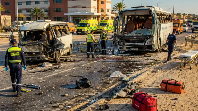 مصرع شخص و9 مصابين في تصادم ميكروباص وأتوبيس على الطريق الصحراوي في غرب النوبارية