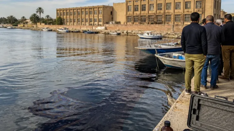 ظهور بقعة زيت على سطح نهر النيل أمام الكرنك الجديدة يثير قلق الأهالي