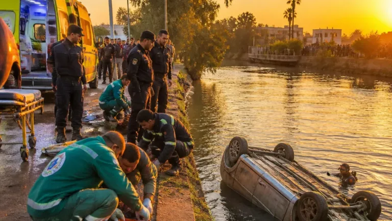 مصرع طفلة وإصابة والدتها وإخوتها بعد انقلاب سيارة وسقوطها في ترعة بعرب المدابغ بأسيوط