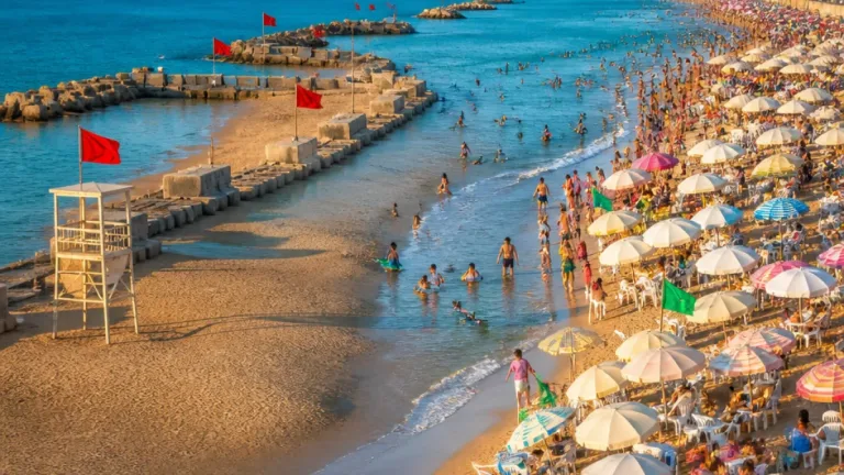 شواطئ الإسكندرية ترفع الرايات وتوجه تحذيرات للمصطافين مع تباين نسب الإشغال
