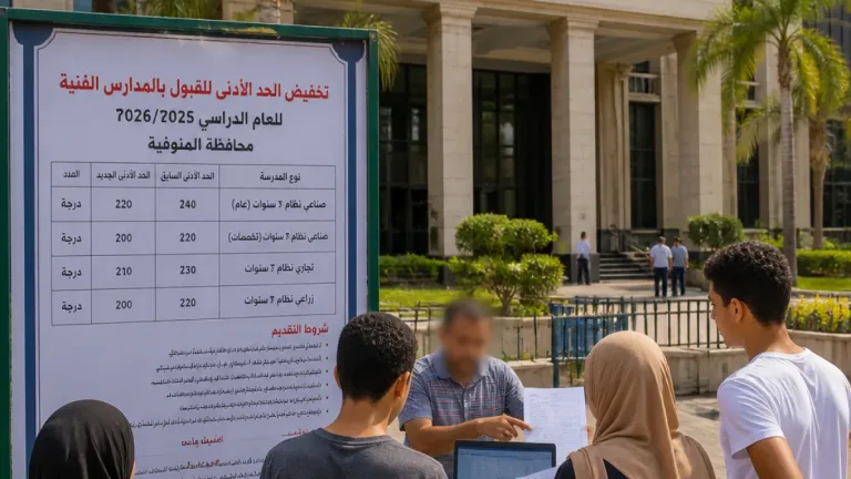 محافظ المنوفية يوافق على خفض تنسيق القبول بمدارس التعليم الفني للعام الدراسي 2026/2027