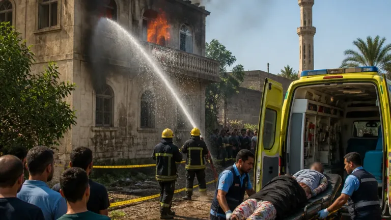 حريق منزل بميت شرف في دكرنس ينتج عن تسرب غاز ويصيبه سيدتين بحروق بالغة