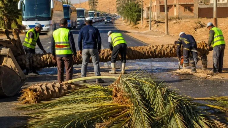 سقوط نخلة يعطل مؤقتًا طريق مصر–أسوان الزراعي أمام قرية «أبو الريش» ويستأنف المرور بعد إزالتها