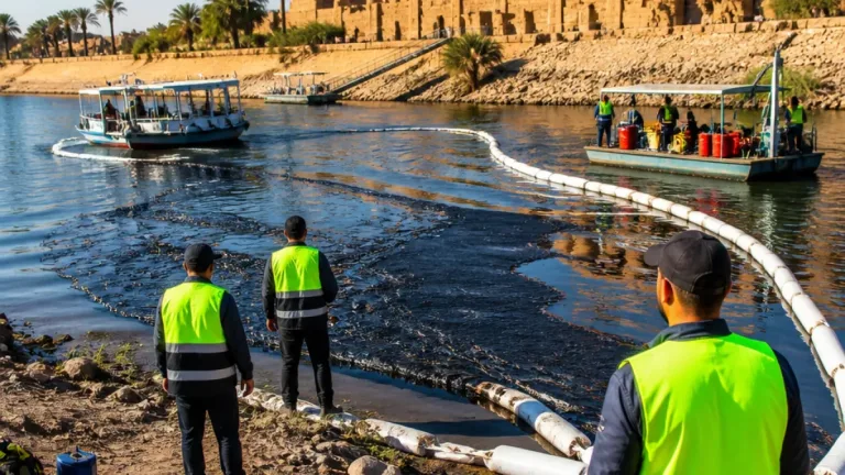 ظهور بقعة زيت قرب منطقة الكرنك بالأقصر وتحرك عاجل من وزارة الري لمتابعة الموقف