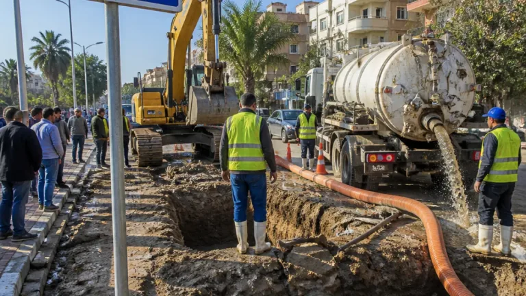 محافظ بورسعيد يتابع إصلاح كسر خط طرد الضواحى ويشدّد على سرعة التعامل مع تجمعات المياه