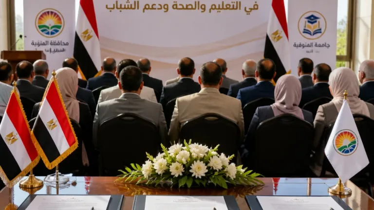 المنوفية توقع ثلاث بروتوكولات مع «جامعة الريادة» لتعزيز التعليم والصحة ودعم الشباب