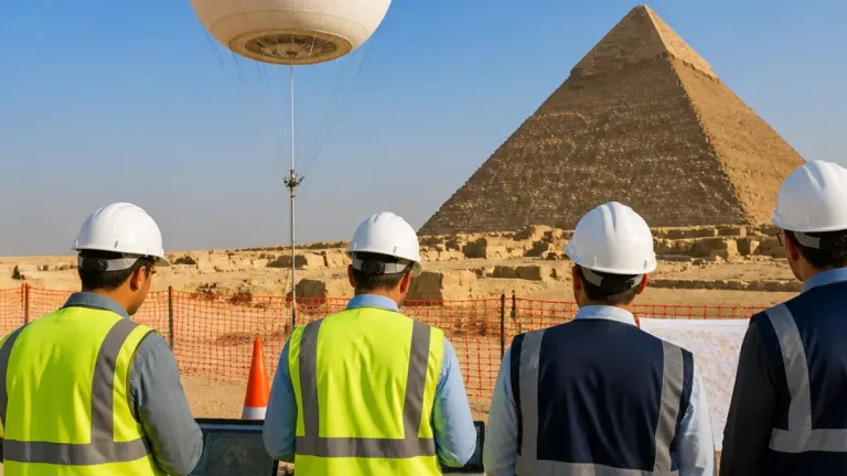 بدء الاختبار التجريبي لبالون ثابت عند أهرامات الجيزة بإشراف وزارة السياحة والآثار