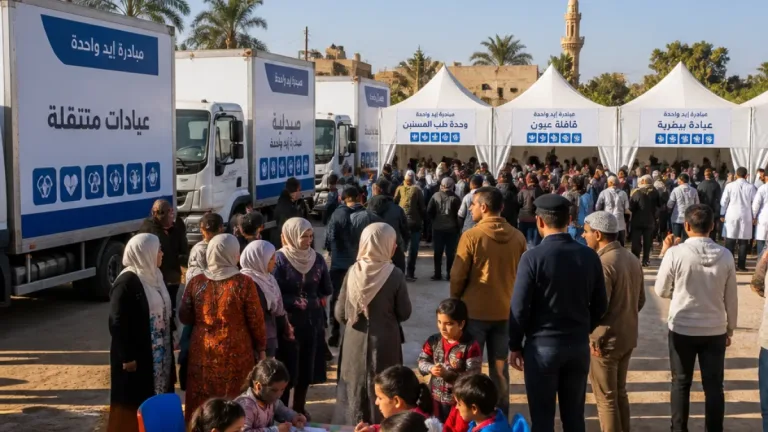 قافلة «إيد واحدة» تصل قرية كحك بالفيوم بتقديم خدمات طبية وتنموية شاملة