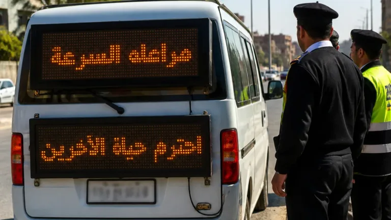 ضبط سائق ميكروباص في إمبابة لوضعه لافتتين LED تحملان عبارات مسيئة أثناء السير