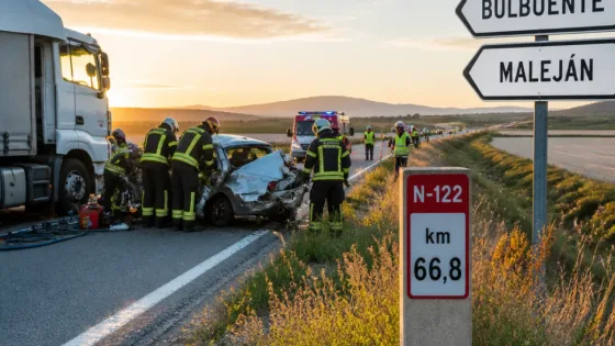 Cuatro jóvenes de Zaragoza fallecen en choque frontal en la N-122 entre Bulbuente y Maleján