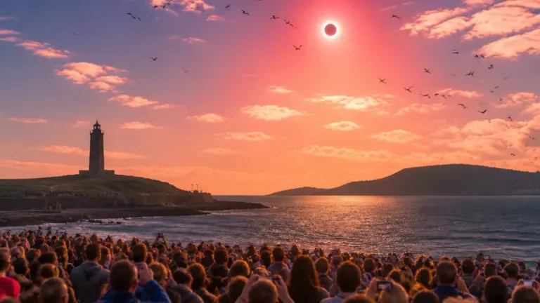 A Coruña vivió 76 segundos de oscuridad durante un eclipse que reunió a miles en el litoral