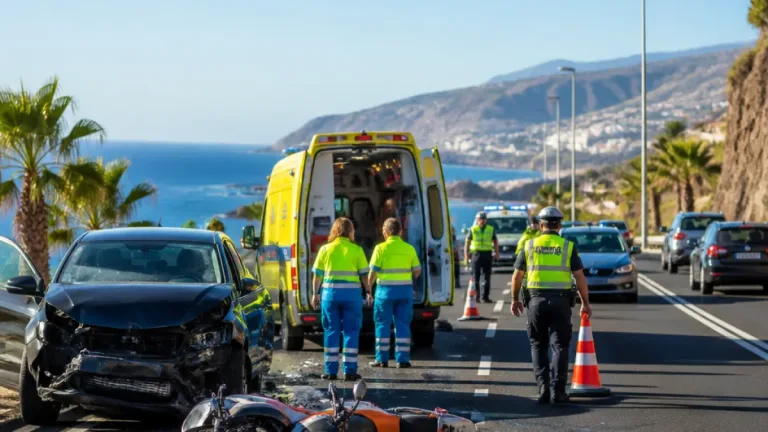 Accidente en la TF-1 a la altura de Arona deja a un motorista con traumatismo craneal