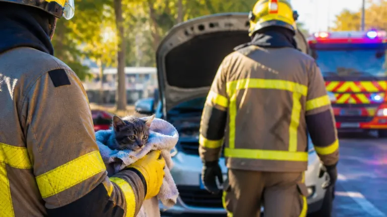 Bomberos rescatan en Sant Boi de Llobregat a dos cachorros atrapados en el capó de un coche