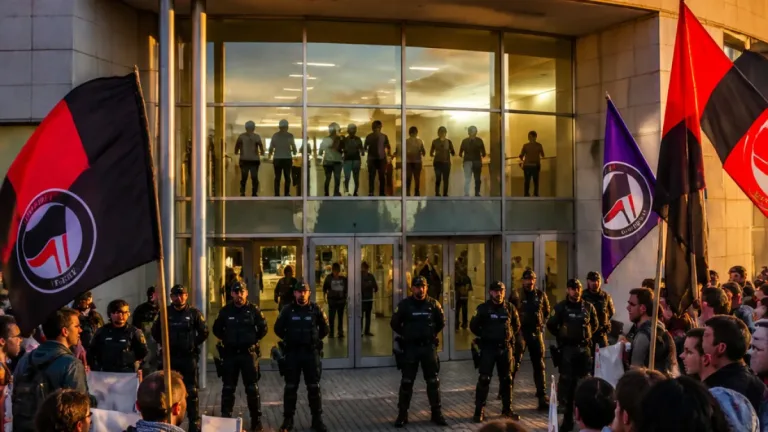 Cientos de personas impiden un acto de Vox en Santiago de Compostela en el centro sociocultural