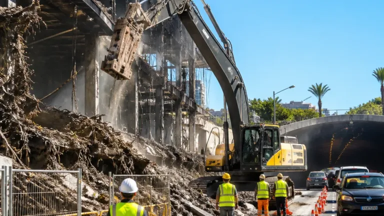 Comienza en Málaga la demolición del hotel Ibis afectado por el incendio de mayo