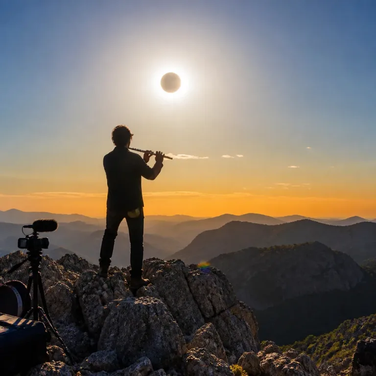 Un músico francés interpreta en directo durante la totalidad del eclipse en la Sierra de Armantes