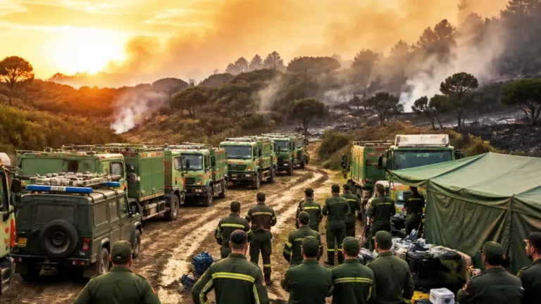 Huelva moviliza más de 1.000 efectivos en el incendio de Niebla y despliega 320 equipos