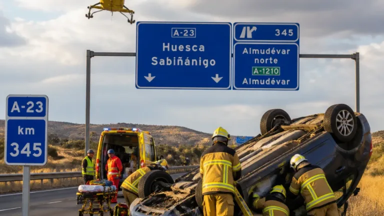 Huesca: Bomberos difunden el rescate del joven atrapado tras volcar en la A-23