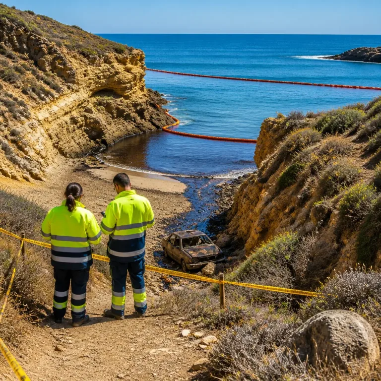 Vehículo abandonado provoca vertidos en paraje costero de Puerto del Rosario; investiga un presunto delito ambiental