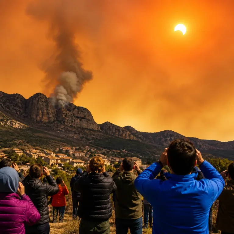 El incendio de Peñas de Riglos tiñe de humo el eclipse solar observado en Jaca