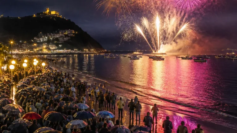 San Sebastián disfruta del concurso pirotécnico de la Semana Grande con gran afluencia pese a la lluvia