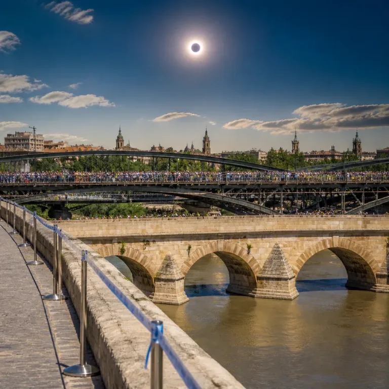 Centenares se congregan en la ribera del Ebro y estallan en emoción cuando el eclipse alcanza la totalidad