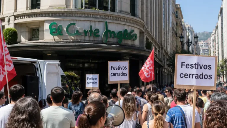 Vigo: CCOO convoca huelga y concentra a empleados contra la apertura en festivos del comercio
