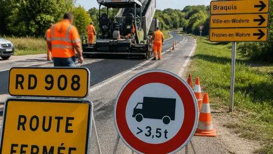 Fermeture de la RD 908 en Meuse : déviations et interdiction des poids lourds jusqu’au 28 août