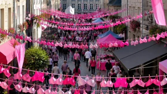 Guéret : un millier de soutien‑gorge suspendus pour lancer Octobre rose et la prévention