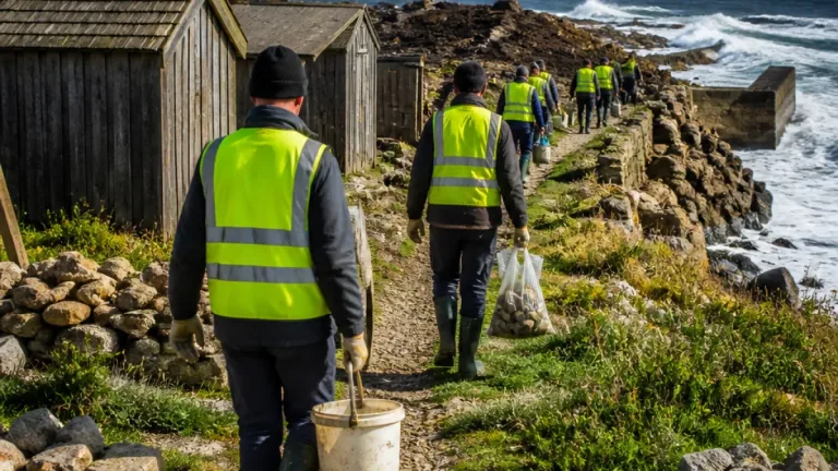 À Plogoff, une soixantaine de bénévoles unis pour freiner l’érosion de la digue de Pors Loubous