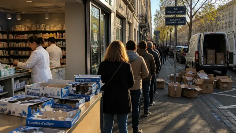 Agen : affluence et ruptures de stock devant la pharmacie pour les lunettes d'éclipse