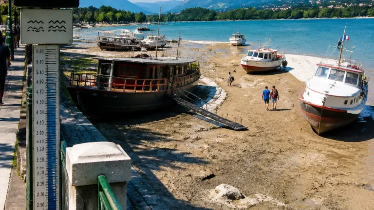 Annecy : le lac se vide, plages et bateaux confrontés à une baisse historique du niveau