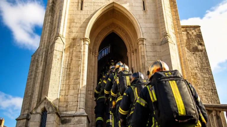 Arras : 130 pompiers escaladent le beffroi pour rendre hommage aux victimes du 11‑Septembre