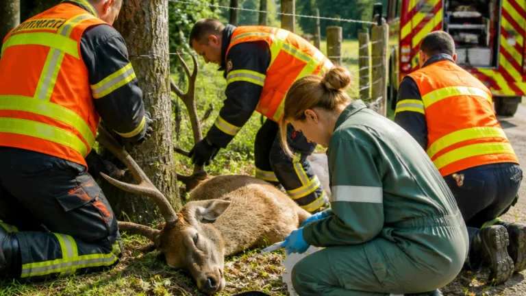 Au Jura, les pompiers libèrent un cerf dont les bois étaient coincés dans une clôture