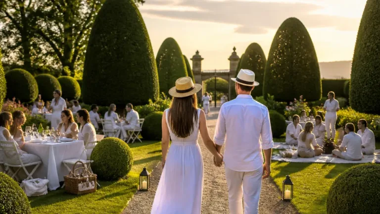 François Hollande et Julie Gayet, complices et tout de blanc vêtus au pique‑nique d’Eyrignac