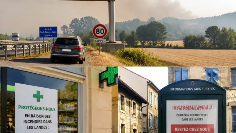 Fumées venues des Landes : le Lot‑et‑Garonne placé en alerte, limitations de vitesse et consignes sanitaires