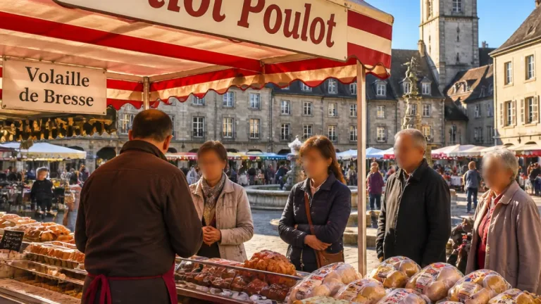 Lons-le-Saunier : au marché, Céline et son « P’tiot Poulot » défendent la volaille de Bresse