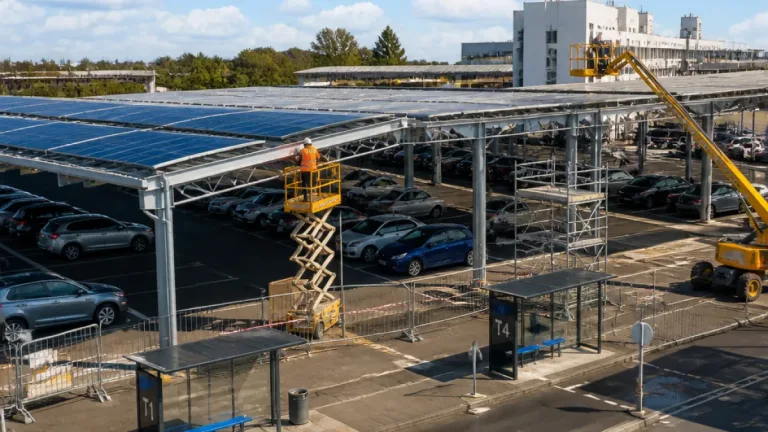 Nevers : le parking de l’hôpital se couvre d’ombrières photovoltaïques, un chantier qui change le quotidien