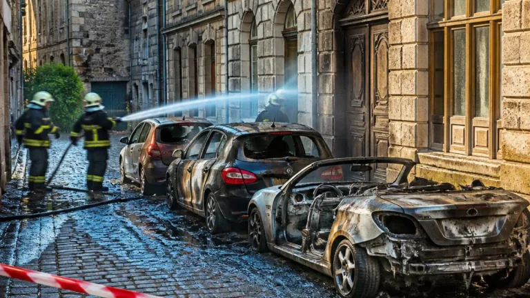 Un cabriolet en feu rue Vinchon : quatre voitures endommagées dans la cité médiévale de Laon