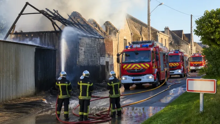 Un garage de 200 m² détruit par un incendie à Saint-Pierre-d’Arthéglise, aucun blessé