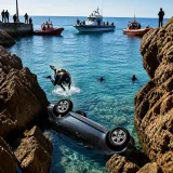 Αυτοκίνητο αναποδογυρισμένο στη θάλασσα της Νεάπολης Λασιθίου — μεγάλη επιχείρηση Αρχών