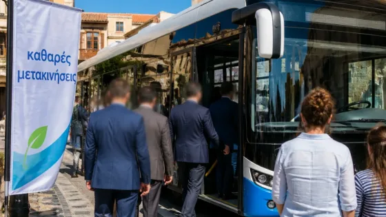 Ρέθυμνο: Συμβολική βόλτα με ηλεκτρικό λεωφορείο και μήνυμα για καθαρές μετακινήσεις