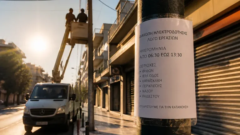 Αιγάλεω: Προγραμματισμένη διακοπή ρεύματος σήμερα 06:30–13:30 σε κεντρικούς δρόμους