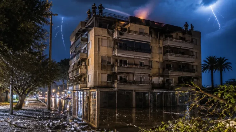 Κέρκυρα: Σφοδρή κακοκαιρία με χαλάζι, κεραυνούς και φωτιά σε πολυκατοικία στο Κανόνι
