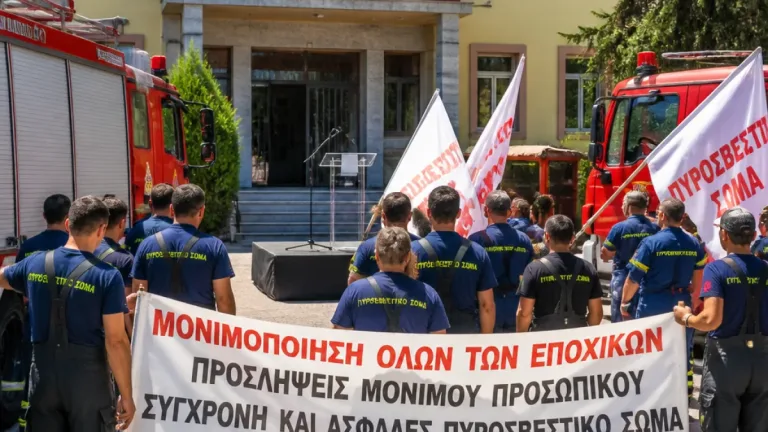Κινητοποίηση εποχικών πυροσβεστών στην Τρίπολη για 12μηνη απασχόληση και κατάργηση ηλικιακών ορίων
