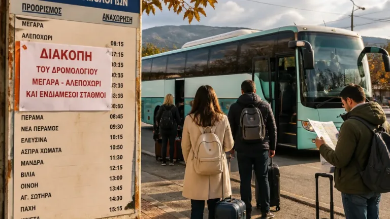 Νέο χειμερινό πρόγραμμα ΚΤΕΛ: αλλαγές και διακοπή σύνδεσης Αλεποχωρίου — συνέπειες για τα Μέγαρα